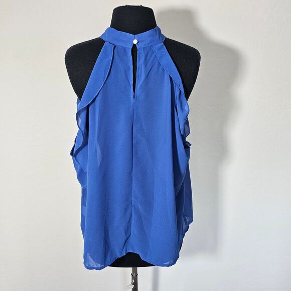 blouse cold shoulder halter blue sz 2x - Picture 2 of 9